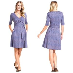 Toad & Co Printed Cue Wrap Cafe Dress Size XS V-Neck Elbow Sleeve Cotton Tencel